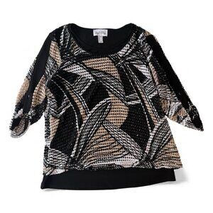 Joseph Ribkoff Layered Print Blouse | Size 10 | Elegant Draped